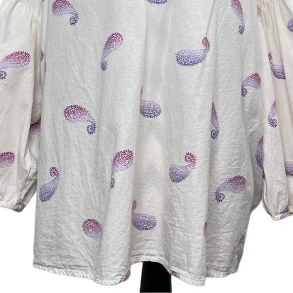 J. Jill Barley Multi Sz XL Cotton Blend Boho Oversized Split-Neck Top - Picture 3 of 12